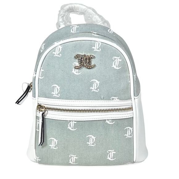 Juicy Couture Mini Backpack Denim White w/ Wallet Bag Purse New - Picture 3 of 11